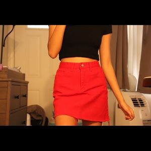 BOLD red skirt!